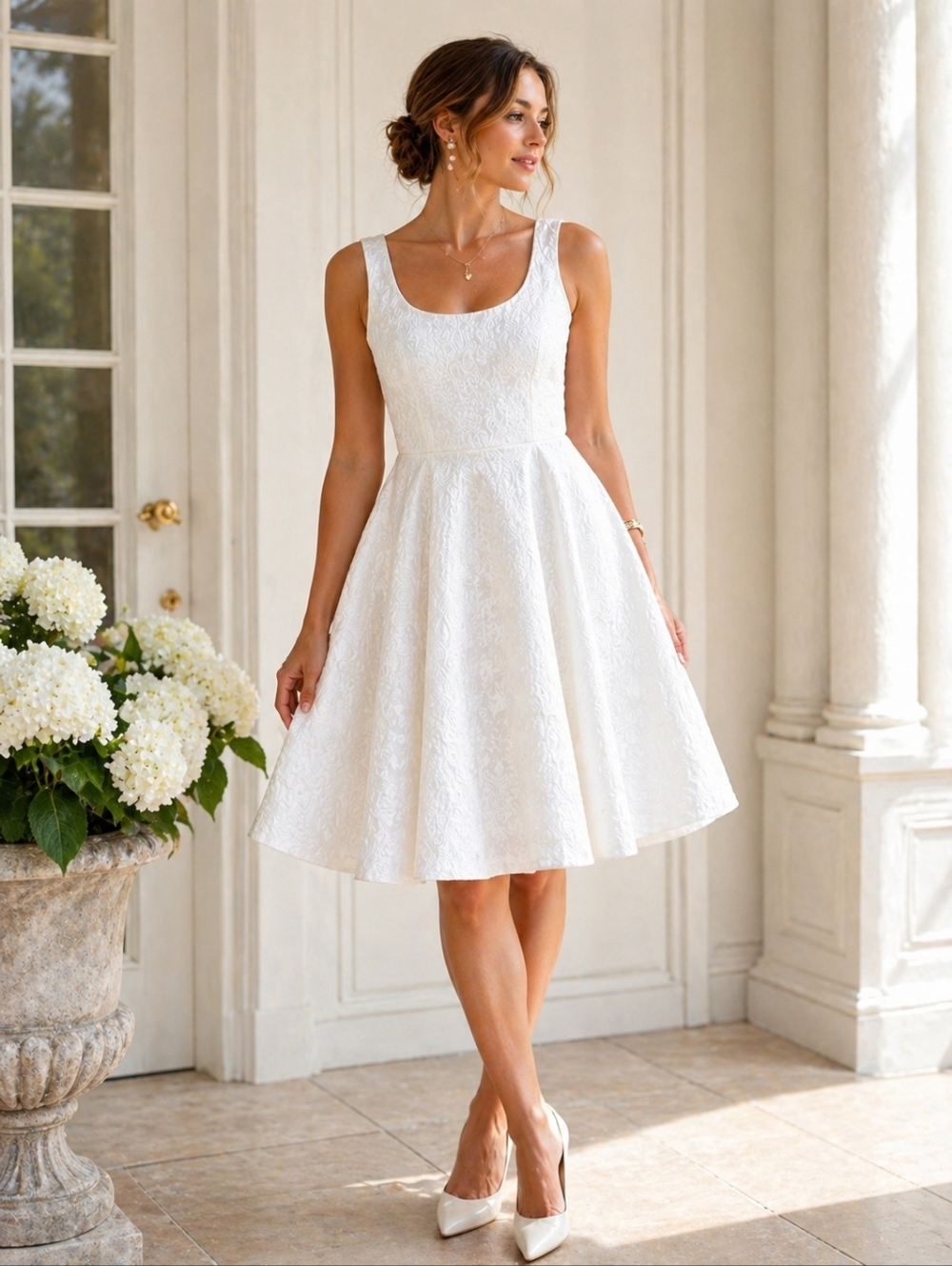 1861 White Embossed Textured Fit & Flare Dress XXL Bridal Jacquard - Picture 1 of 7